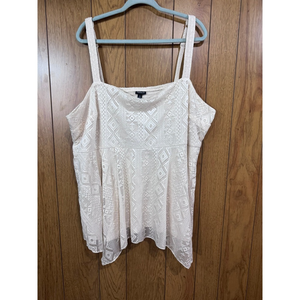 Torrid Womens Size 4-4X Cream Geometric Lace Babydoll Tank Top Smocked